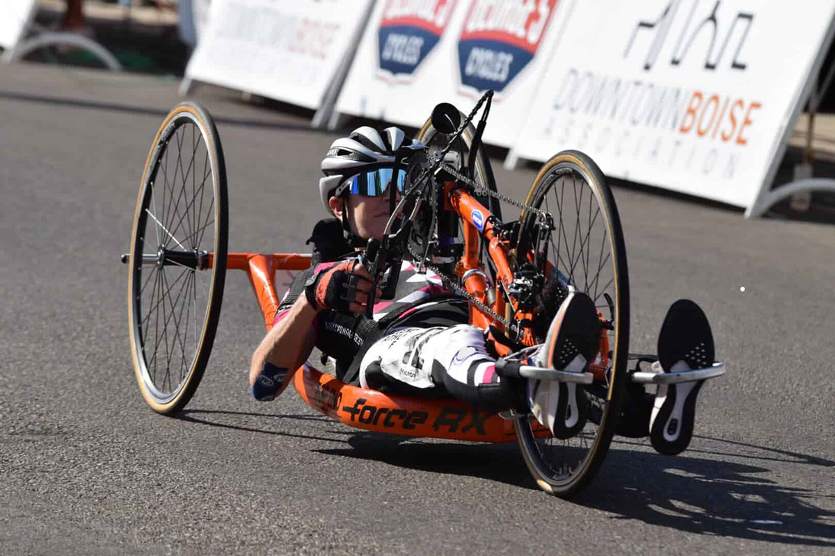 Competing in the Twilight Criterium in downtown Boise, ID